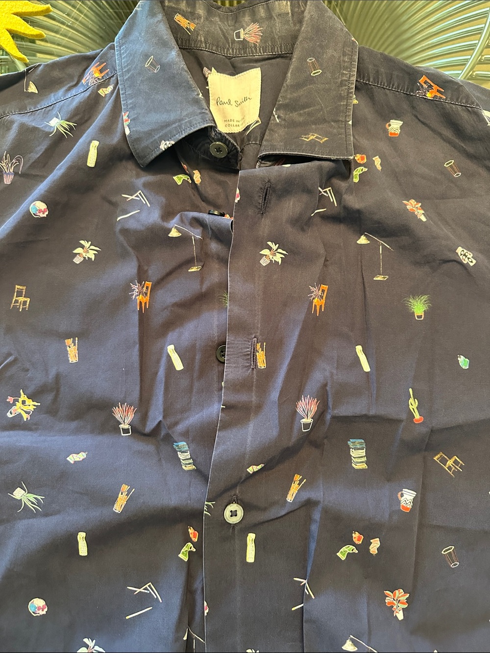 Paul Smith Navy Short-Sleeve Button-Down with Micro Motif Print